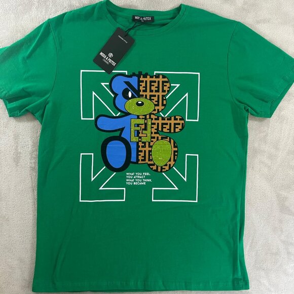 Moda & Pritex Shirt Green Size XXL Short Sleeve Bear Logo - Picture 4 of 7